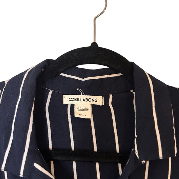 Billabong Tropical Crush Navy Blue Striped Button-Up Crop Top- Size Small - Picture 6 of 14